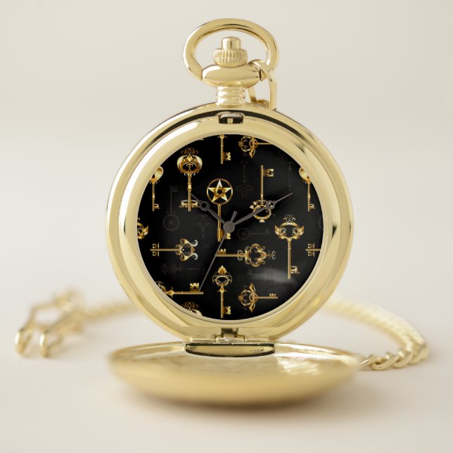 Seamless Pattern with Golden Keys Pocket Watch (Inside)