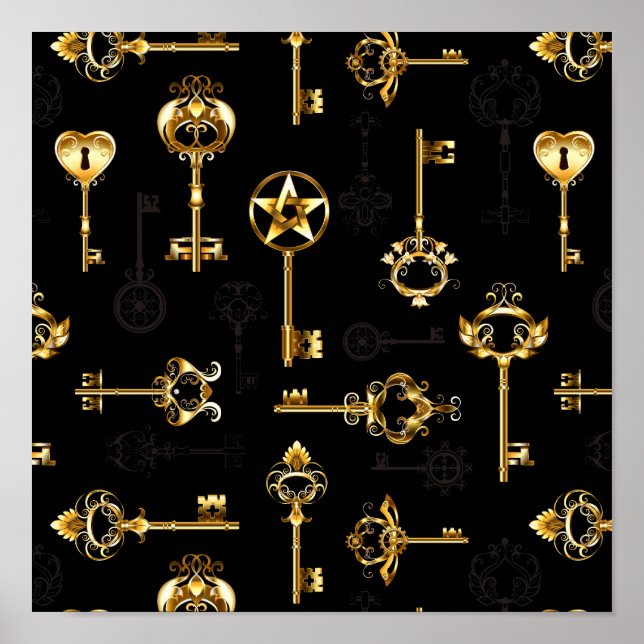 Seamless Pattern with Golden Keys Poster (Front)