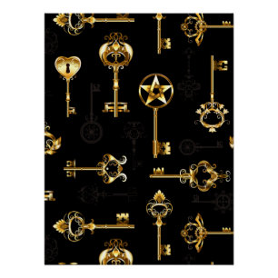 Seamless Pattern with Golden Keys Poster