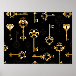 Seamless Pattern with Golden Keys Poster