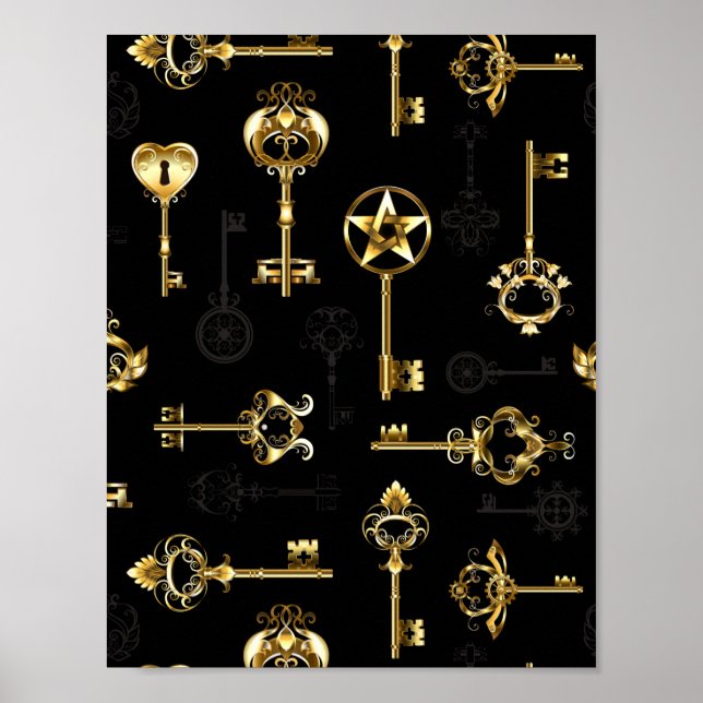 Seamless Pattern with Golden Keys Poster (Front)