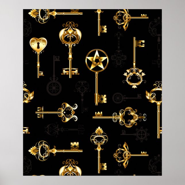 Seamless Pattern with Golden Keys Poster (Front)