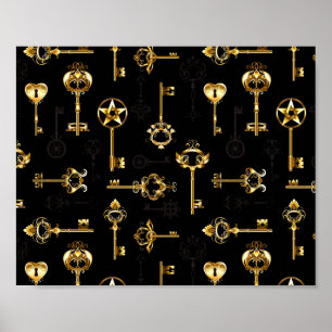 Seamless Pattern with Golden Keys Poster