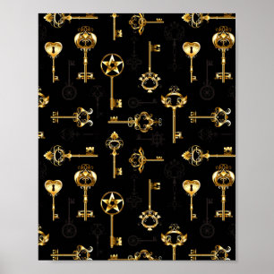 Seamless Pattern with Golden Keys Poster