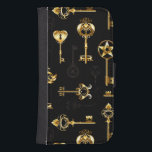 Seamless Pattern with Golden Keys Galaxy S4 Wallet Case<br><div class="desc">Seamless pattern of antique,  gold and silhouette keys on black background.</div>
