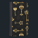 Seamless Pattern with Golden Keys Galaxy S4 Wallet Case<br><div class="desc">Seamless pattern of antique,  gold and silhouette keys on black background.</div>
