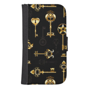 Seamless Pattern with Golden Keys Galaxy S4 Wallet Case