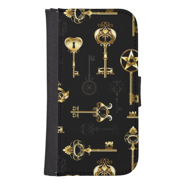 Seamless Pattern with Golden Keys Samsung Galaxy Wallet Case (Front)