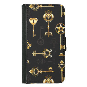 Seamless Pattern with Golden Keys Samsung Galaxy S5 Wallet Case