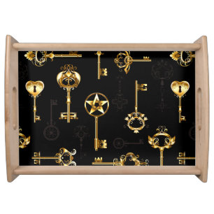 Seamless Pattern with Golden Keys Serving Tray