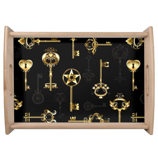 Seamless Pattern with Golden Keys Serving Tray (Front)