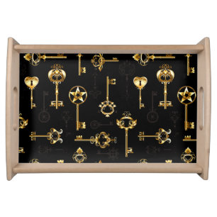 Seamless Pattern with Golden Keys Serving Tray