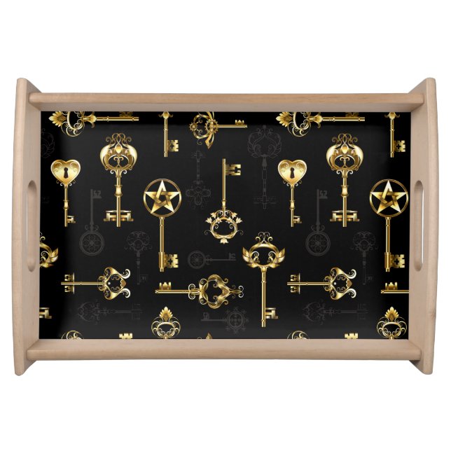 Seamless Pattern with Golden Keys Serving Tray (Front)