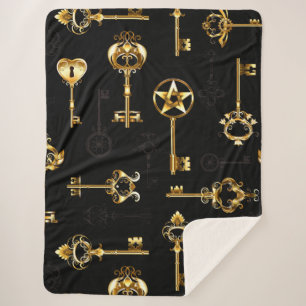 Seamless Pattern with Golden Keys Sherpa Blanket