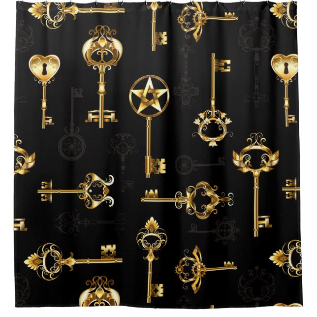 Seamless Pattern with Golden Keys Shower Curtain (Front)