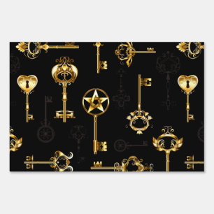 Seamless Pattern with Golden Keys Sign