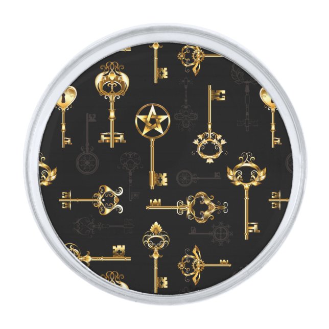 Seamless Pattern with Golden Keys Silver Finish Lapel Pin (Front)