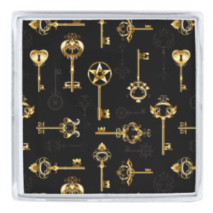 Seamless Pattern with Golden Keys Silver Finish Lapel Pin