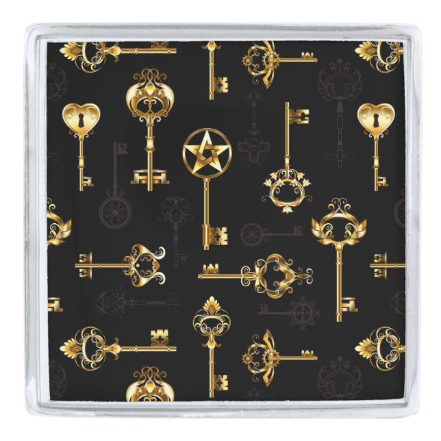 Seamless Pattern with Golden Keys Silver Finish Lapel Pin (Front)