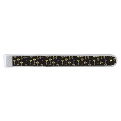 Seamless Pattern with Golden Keys Silver Finish Tie Bar