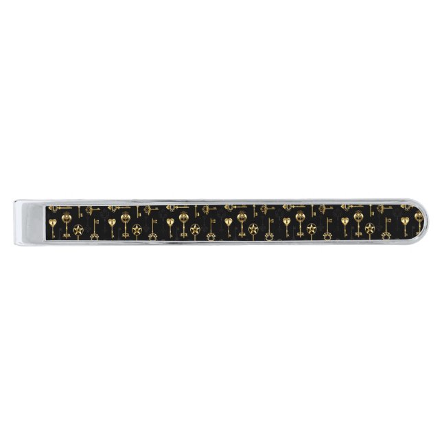 Seamless Pattern with Golden Keys Silver Finish Tie Bar (Front)