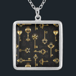 Seamless Pattern with Golden Keys Silver Plated Necklace<br><div class="desc">Seamless pattern of antique,  gold and silhouette keys on black background.</div>