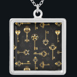 Seamless Pattern with Golden Keys Silver Plated Necklace<br><div class="desc">Seamless pattern of antique,  gold and silhouette keys on black background.</div>