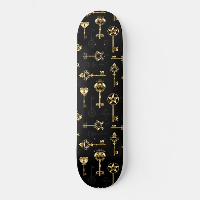 Seamless Pattern with Golden Keys Skateboard (Front)