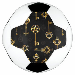 Seamless Pattern with Golden Keys Soccer Ball