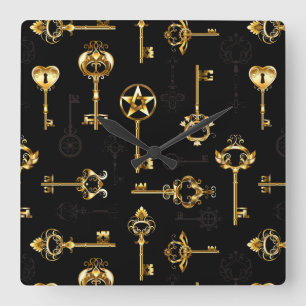 Seamless Pattern with Golden Keys Square Wall Clock