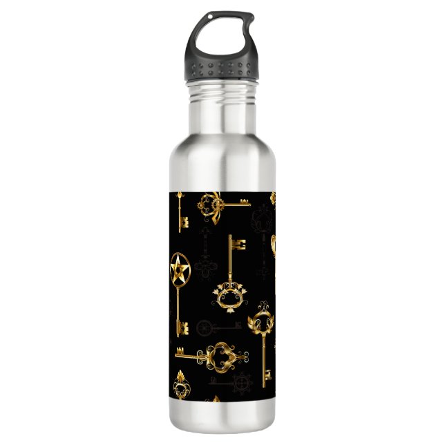 Seamless Pattern with Golden Keys Stainless Steel Water Bottle (Front)