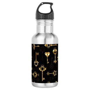 Seamless Pattern with Golden Keys Stainless Steel Water Bottle