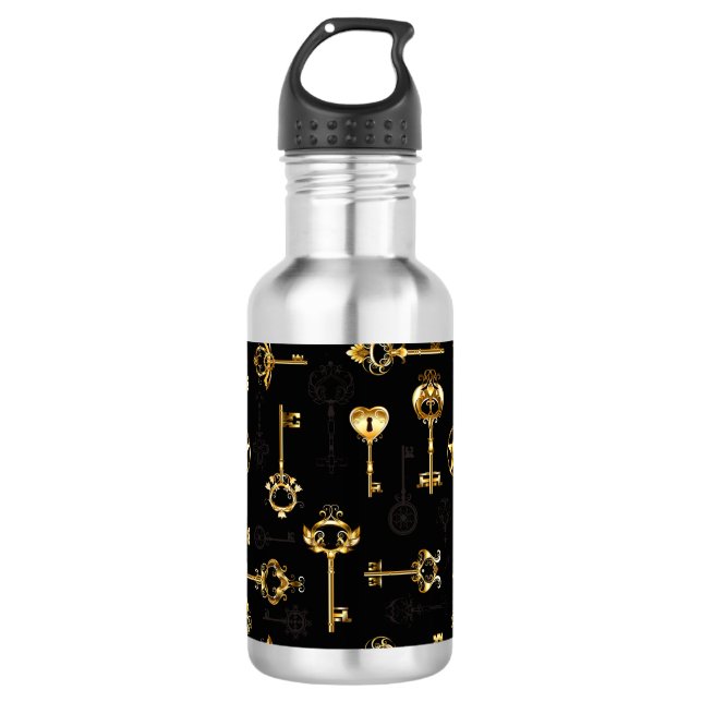 Seamless Pattern with Golden Keys Stainless Steel Water Bottle (Front)