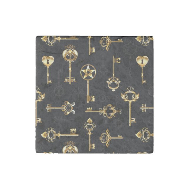 Seamless Pattern with Golden Keys Stone Magnet (Front)