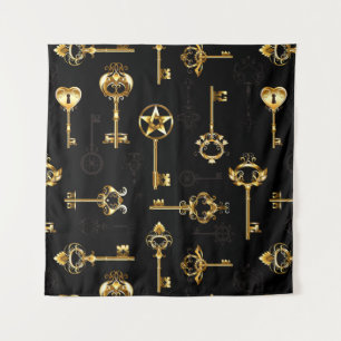 Seamless Pattern with Golden Keys Tapestry