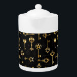 Seamless Pattern with Golden Keys Teapot<br><div class="desc">Seamless pattern of antique,  gold and silhouette keys on black background.</div>