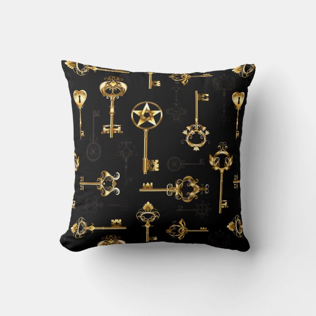 Seamless Pattern with Golden Keys Throw Pillow (Front)