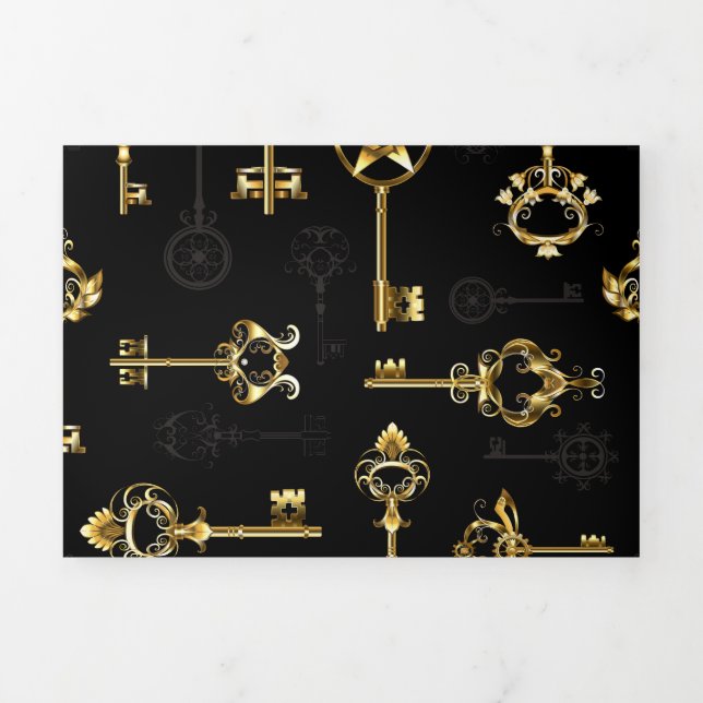 Seamless Pattern with Golden Keys Tri-Fold Holiday Card (Cover)
