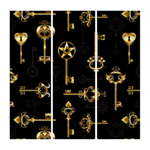 Seamless Pattern with Golden Keys Triptych