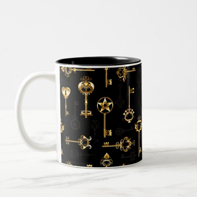 Seamless Pattern with Golden Keys Two-Tone Coffee Mug (Left)