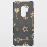 Seamless Pattern with Golden Keys Uncommon Samsung Galaxy S9 Plus Case<br><div class="desc">Seamless pattern of antique,  gold and silhouette keys on black background.</div>