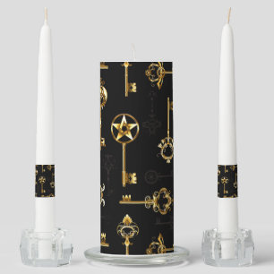 Seamless Pattern with Golden Keys Unity Candle Set