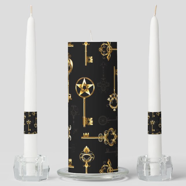 Seamless Pattern with Golden Keys Unity Candle Set (Front)