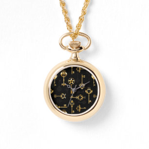 Seamless Pattern with Golden Keys Watch
