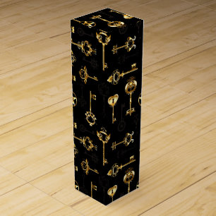 Seamless Pattern with Golden Keys Wine Box