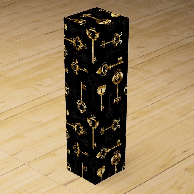 Seamless Pattern with Golden Keys Wine Box (Front)