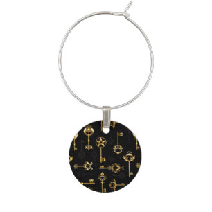 Seamless Pattern with Golden Keys Wine Charm