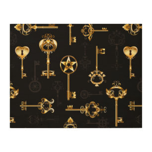 Seamless Pattern with Golden Keys Wood Wall Art