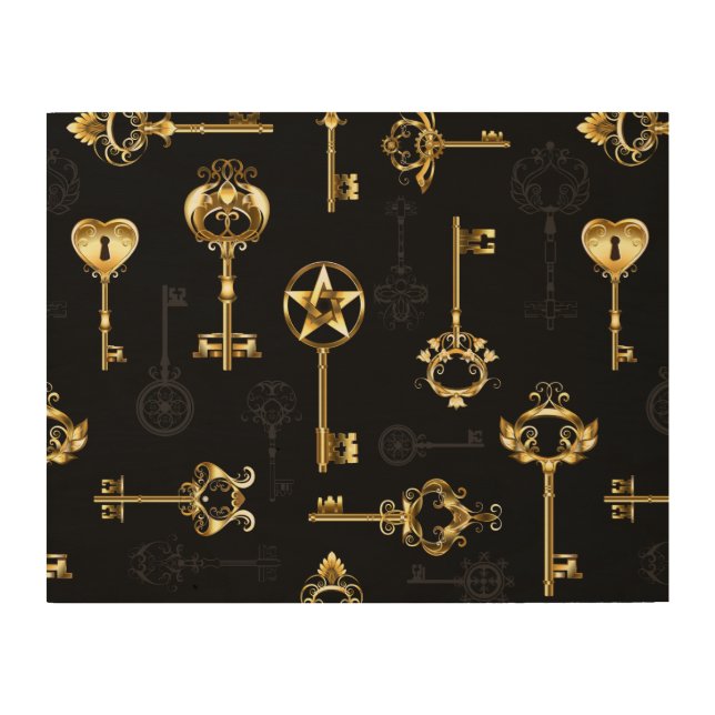 Seamless Pattern with Golden Keys Wood Wall Art (Front)