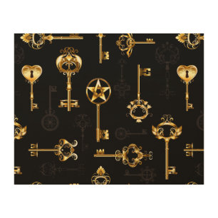 Seamless Pattern with Golden Keys Wood Wall Art